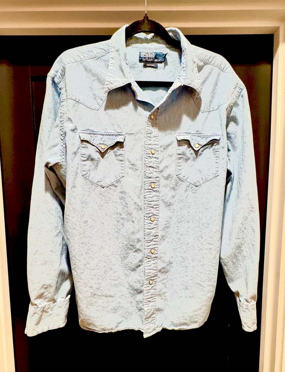 Polo by Ralph Lauren Vintage Light Wash Denim Pearl Snap Western Shirt